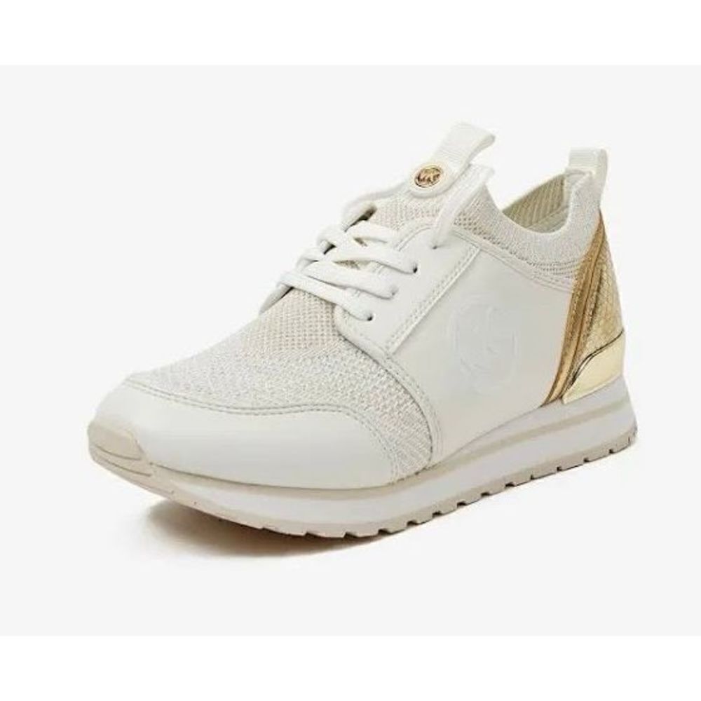 Michael Kors Dash Knit Trainer NIB Tennis Shoe Sneaker Gold White Size 9 - Picture 7 of 10